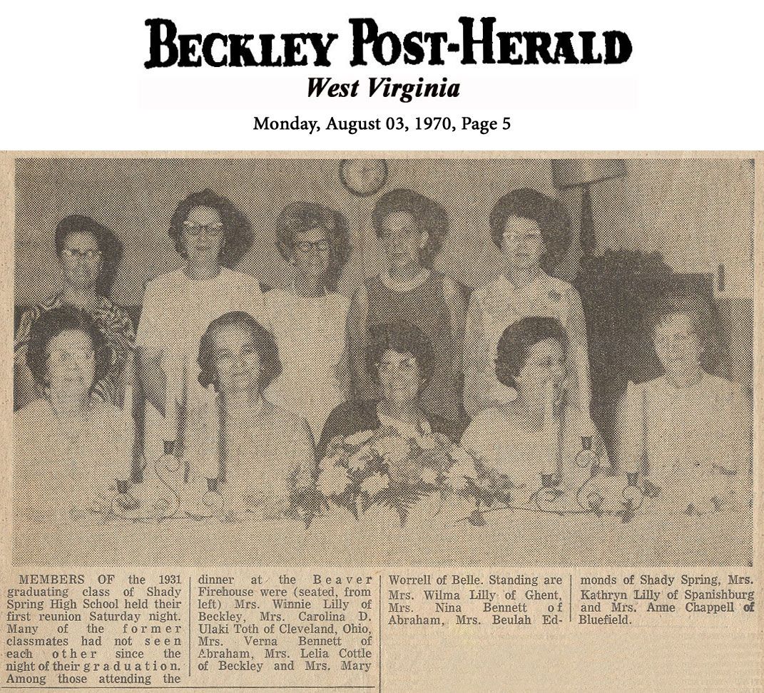 Shady Spring High School Class of 1931 reunion. PostHerald, 03 Aug